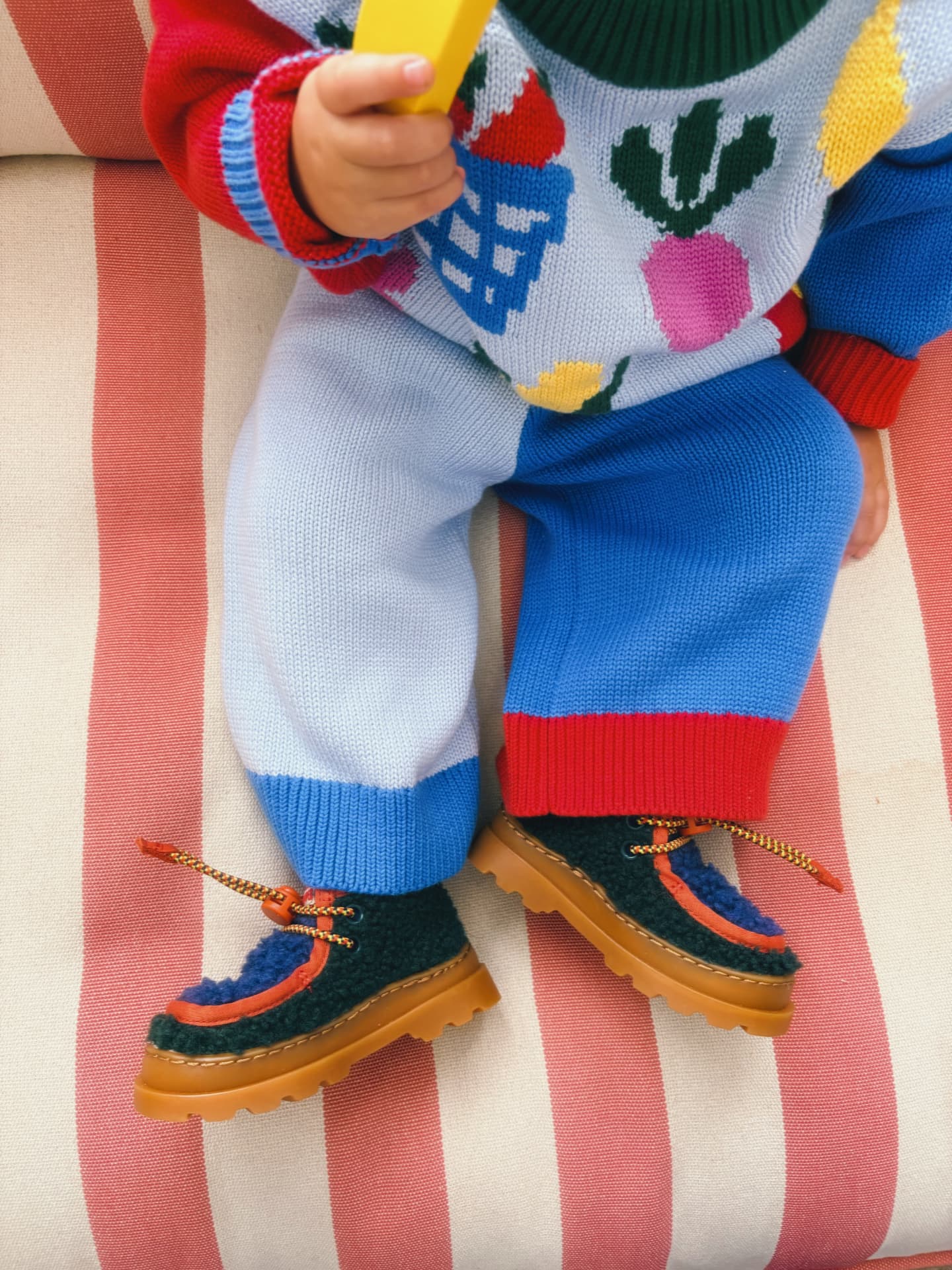 Market Day knit trousers and boots close-up