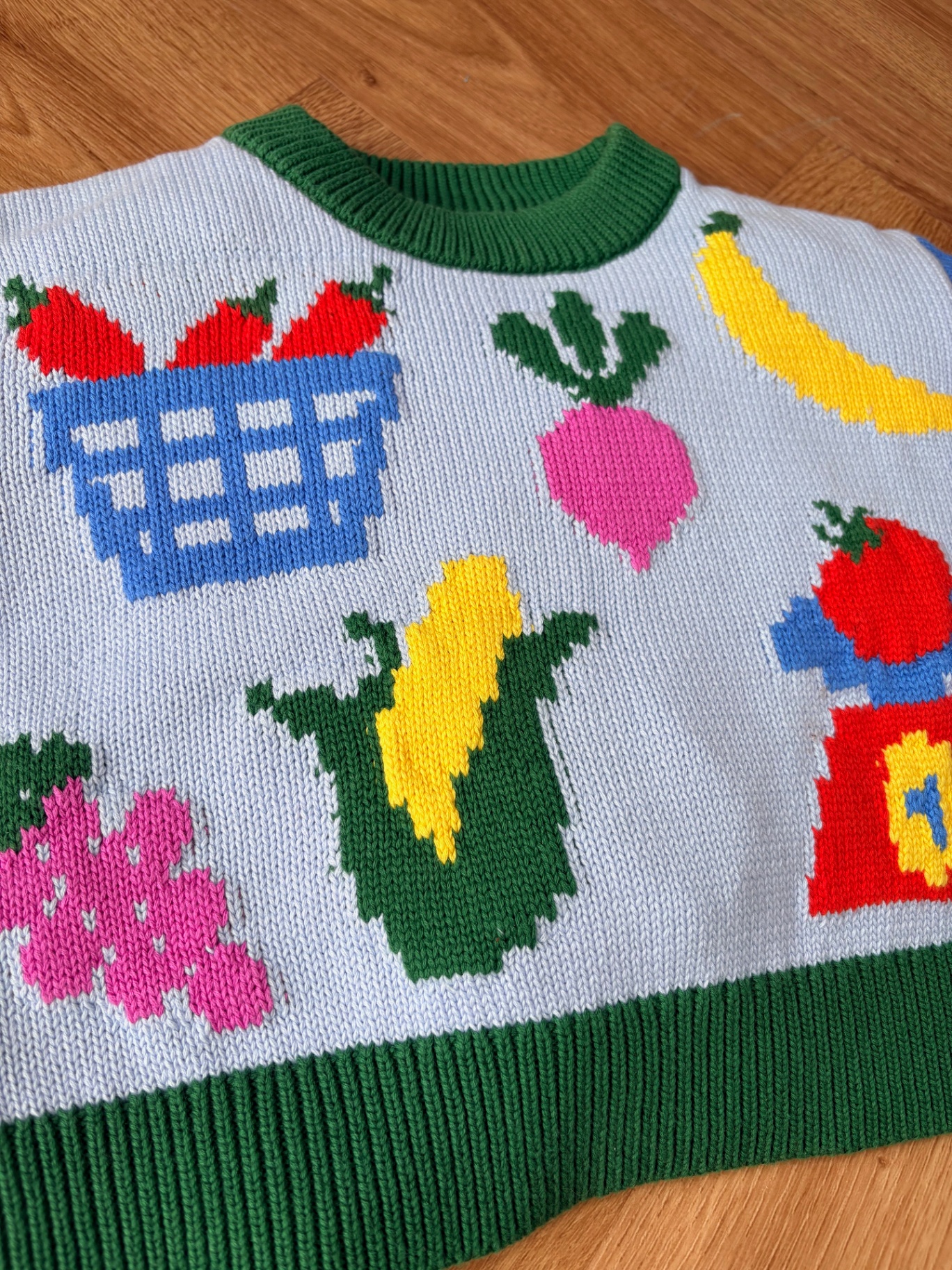 Market Day jumper knit with vegetable motif detail